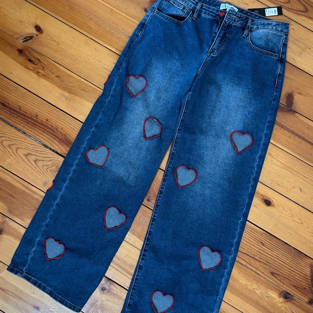 Fashion Nova Blue Jeans with Red Heart Detail